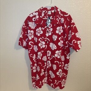 Palmwave Hawaiian Shirt Mens Aloha Camp Tropical Red White 2XL